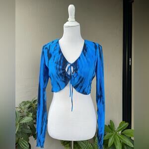 🌿 Asos / Lola May Tie Dye Ribbed  Blouse with Cutout and Ties in Bright Bl…